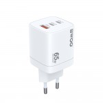 Мрежово зарядно устройство BWOO CDA147PD GAN wall charger 65W 2x USB-C port + USB-A white Мрежово зарядно устройство BWOO CDA147PD GAN wall charger 65W 2x USB-C port + USB-A white