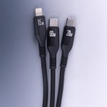 Кабел за зареждане и данни Forever 3in1 cable USB-C - Lightning + 2x USB-C 1,2 m 60W, черен с оплетка