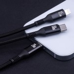 Кабел за зареждане и данни Forever 3in1 cable USB-C - Lightning + 2x USB-C 1,2 m 60W, черен с оплетка