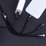 Кабел за зареждане и данни Forever 3in1 cable USB-C - Lightning + 2x USB-C 1,2 m 60W, черен с оплетка