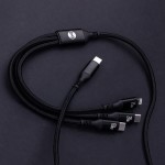 Кабел за зареждане и данни Forever 3in1 cable USB-C - Lightning + 2x USB-C 1,2 m 60W, черен с оплетка