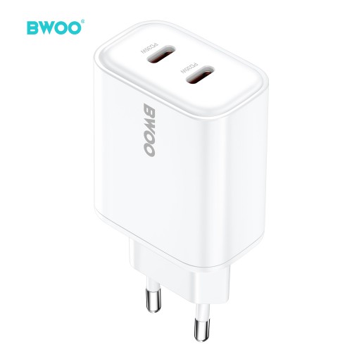 Бързо зарядно за 2 телефона BWOO CDA206 PD 35W wall charger 2x USB-C port white