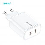 Бързо зарядно за 2 телефона BWOO CDA206 PD 35W wall charger 2x USB-C port white