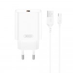 Мрежово зарядно XO wall charger CE33 QC 18W 1x USB white + cable USB-C