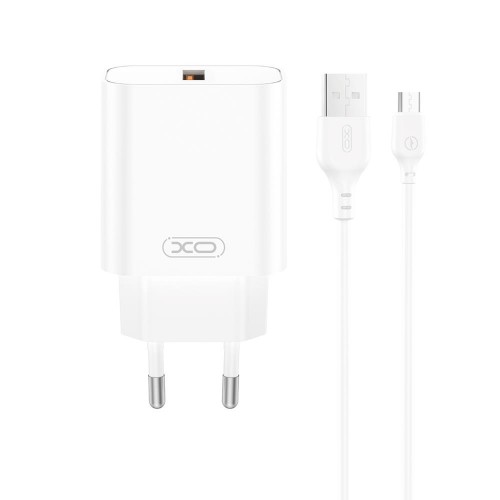 Мрежово зарядно XO wall charger CE33 QC 18W 1x USB white + cable USB-C