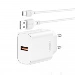 Мрежово зарядно XO wall charger CE33 QC 18W 1x USB white + cable USB-C