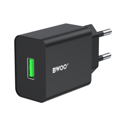 Мрежово зарядно устройство BWOO wall charger CDA249 5V 2,4A USB-A, Черно