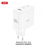 Бързо заарядно устройство за лаптоп, таблет или телефон XO wall charger CE35 PD 100W 2x USB-C 1x USB Бяло