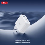 Бързо заарядно устройство за лаптоп, таблет или телефон XO wall charger CE35 PD 100W 2x USB-C 1x USB Бяло