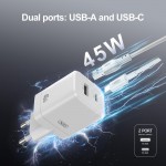 Мрежово зарядно устройство, XO wall charger CE36 GaN QUICK CHARGER PD 45W 1x USB-C 1x USB white Мрежово зарядно устройство, XO wall charger CE36 GaN QUICK CHARGER PD 45W 1x USB-C 1x USB white