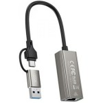 Мрежови адаптер XO adapter HUB HUB018 2w1 USB-USB-C - RJ45 сив Мрежови адаптер XO adapter HUB HUB018 2w1 USB-USB-C - RJ45 сив
