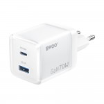 Бързо зарядно за смартфон. лаптоп или таблет BWOO GaN wall charger CDA224 QC 70W 1 x USB 1 x USB-C, white