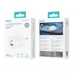 Бързо зарядно за смартфон. лаптоп или таблет BWOO GaN wall charger CDA224 QC 70W 1 x USB 1 x USB-C, white Бързо зарядно за смартфон. лаптоп или таблет BWOO GaN wall charger CDA224 QC 70W 1 x USB 1 x USB-C, white