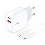 Бързо зарядно BWOO wall charger CDA182 QC 38W 1x USB-A + 1x USB-C with USB-C cable 1 m black