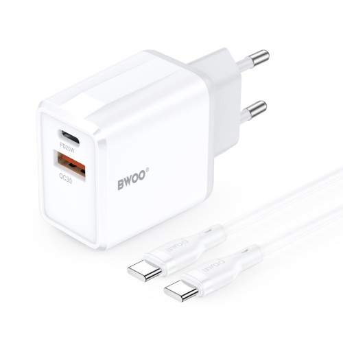 Бързо зарядно BWOO wall charger CDA182 QC 38W 1x USB-A + 1x USB-C with USB-C cable 1 m black