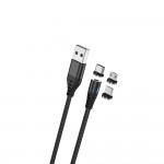 Кабел - магнитен Maxlife MXUC-02 USB - Lightning + USB-C + microUSB 1,0 m 2A Черен