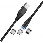 Кабел - магнитен Maxlife MXUC-02 USB - Lightning + USB-C + microUSB 1,0 m 2A Черен Кабел - магнитен Maxlife MXUC-02 USB - Lightning + USB-C + microUSB 1,0 m 2A Черен