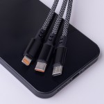 Кабел за зареждане и данни Maxlife ALLin1 cable USB + USB-C - Lightning + 2x USB-C 1,0 m 66W Черен с оплетка Кабел за зареждане и данни Maxlife ALLin1 cable USB + USB-C - Lightning + 2x USB-C 1,0 m 66W Черен с оплетка