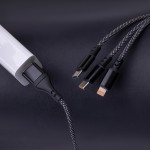 Кабел за зареждане и данни Maxlife ALLin1 cable USB + USB-C - Lightning + 2x USB-C 1,0 m 66W Черен с оплетка Кабел за зареждане и данни Maxlife ALLin1 cable USB + USB-C - Lightning + 2x USB-C 1,0 m 66W Черен с оплетка