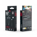 Кабел за зареждане и данни Maxlife ALLin1 cable USB + USB-C - Lightning + 2x USB-C 1,0 m 66W Черен с оплетка Кабел за зареждане и данни Maxlife ALLin1 cable USB + USB-C - Lightning + 2x USB-C 1,0 m 66W Черен с оплетка