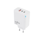 Бързо зарядно за телефон, таблет или лаптоп Maxlife MXTC-09-65ACC GaN PD QC charger 2x USB-C 1x USB 65W Бяло