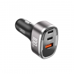 Зарядно устройство за кола XO-CC61 PD QC 3.0 100W 1x USB 1x USB-C 1x Lightning, Сиво