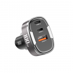 Зарядно устройство за кола XO-CC61 PD QC 3.0 100W 1x USB 1x USB-C 1x Lightning, Сиво