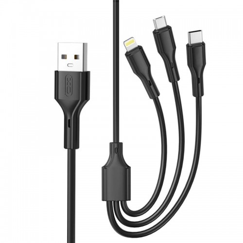 Кабел за зареждане и данни XO NB230 3 в1 USB - Lightning + USB-C + microUSB 1,0m 2,4A Черен Кабел за зареждане и данни XO NB230 3 в1 USB - Lightning + USB-C + microUSB 1,0m 2,4A Черен