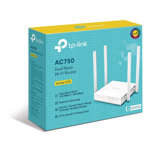 Рутер 2-лентов безжичен TP-Link Archer C24 AC750 Рутер 2-лентов безжичен TP-Link Archer C24 AC750