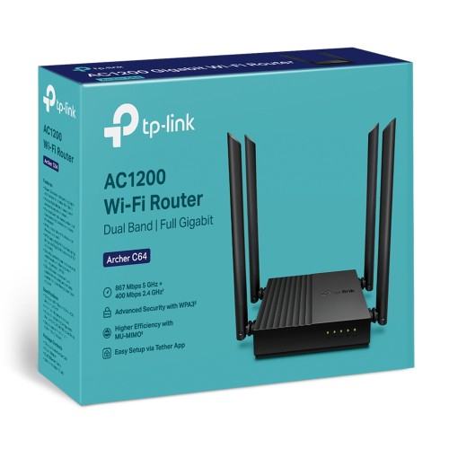 Рутер 2-лентов MU-MIMO Wi-Fi TP-Link Archer C64 AC1200 Рутер 2-лентов MU-MIMO Wi-Fi TP-Link Archer C64 AC1200