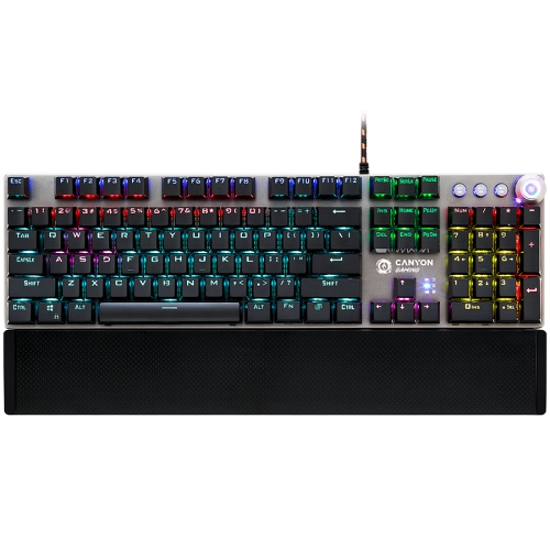 Механична клавиатура CANYON Nightfall GK-7, Wired, Black 104 mechanical switches, 22 types of lights,Removable magnetic wrist rest,4 Multifunctional control knob,1.6m Braided cable,US layout,dark grey Механична клавиатура CANYON Nightfall GK-7, Wired, Black 104 mechanical switches, 22 types of lights,Removable magnetic wrist rest,4 Multifunctional control knob,1.6m Braided cable,US layout,dark grey