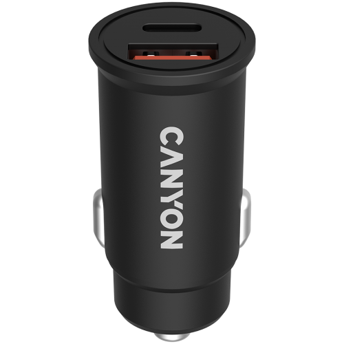 Зарядно за кола CANYON C-20B03, PD 30W/QC3.0 18W Pocket size car charger with 1-USB A+ 1-USB-C Input: DC12V-24V, Output: USBC: PD30W