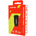 Зарядно за кола CANYON C-20B03, PD 30W/QC3.0 18W Pocket size car charger with 1-USB A+ 1-USB-C Input: DC12V-24V, Output: USBC: PD30W