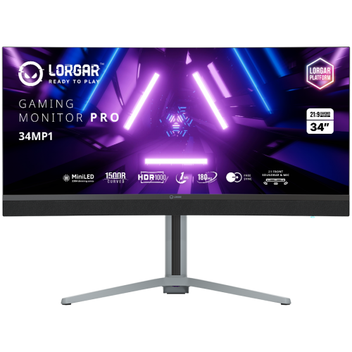 LORGAR 34MP1, UWQHD MiniLED Gaming Monitor Pro, 34'' (3440*1440) VA curved monitor, black/milky grey LORGAR 34MP1, UWQHD MiniLED Gaming Monitor Pro, 34'' (3440*1440) VA curved monitor, black/milky grey