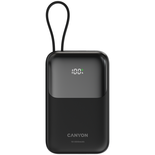 Външна батерия CANYON power bank OnPower 101 built-in cable 10000 mAh PD22.5W Black Външна батерия CANYON power bank OnPower 101 built-in cable 10000 mAh PD22.5W Black