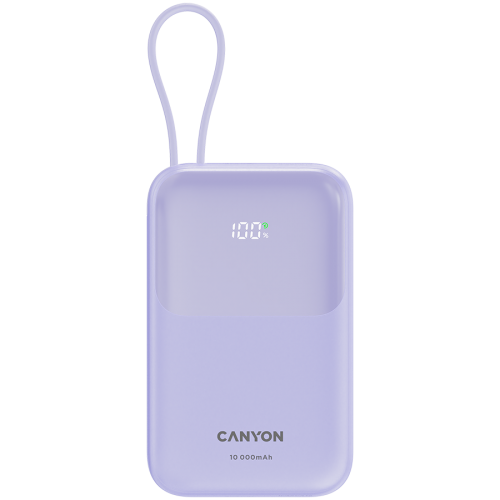 Външна батерия CANYON power bank OnPower 101 built-in cable 10000 mAh PD22.5W Purple Външна батерия CANYON power bank OnPower 101 built-in cable 10000 mAh PD22.5W Purple