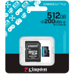 KINGSTON 512GB microSDXC Canvas Go Plus Gen4 200MB/s A2 U3 V30 Card + Adapter