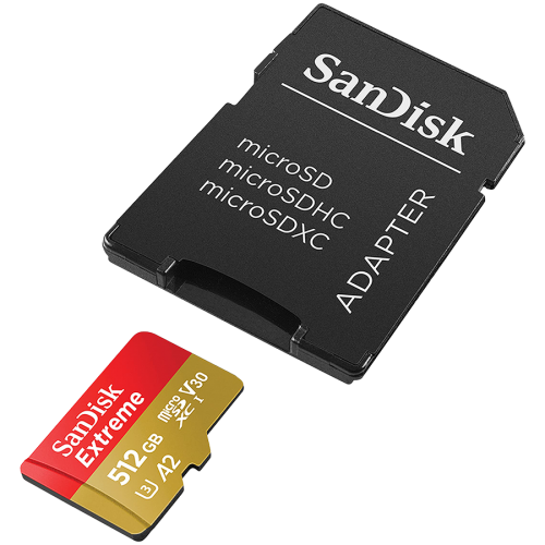 Карта памет SANDISK Extreme microSDXC 512GB + SD Adapter + 1 year RescuePRO Deluxe Карта памет SANDISK Extreme microSDXC 512GB + SD Adapter + 1 year RescuePRO Deluxe