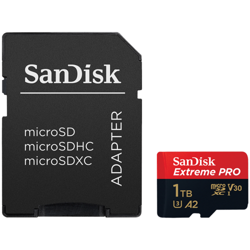 SanDisk Extreme PRO microSDXC 1TB + SD Adapter + 2 years RescuePRO Deluxe up to 200MB/s & 140MB/s Read/Write speeds A2 C10 V30 UHS-I U3, EAN: 619659188535 SanDisk Extreme PRO microSDXC 1TB + SD Adapter + 2 years RescuePRO Deluxe up to 200MB/s & 140MB/s Read/Write speeds A2 C10 V30 UHS-I U3, EAN: 619659188535