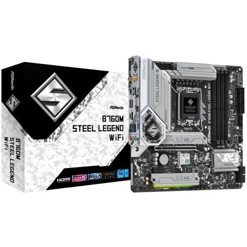 Дънна платка ASROCK B760M Steel Legend WiFi mATX LGA1700 DDR5 Дънна платка ASROCK B760M Steel Legend WiFi mATX LGA1700 DDR5