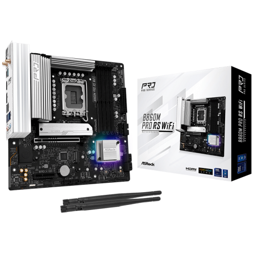 Дънна платка ASROCK B860M Pro Rs Wi-fi, S.1851, 4x DDR5, 1x PCIe 5.0 x16, 1x Blazing M.2, 2x Hyper M.2, 4x SATA3, 2x USB-C, 802.11axe Wi-Fi 6E + Bluetooth 5.3, ATX