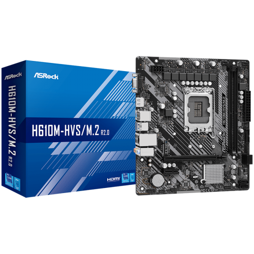 Дънна платка, ASROCK H610M-HVS (S1700, 2x DDR4, 1x PCIe 4.0 x16, 1x PCIe 3.0 x1, 1x SSD Ultra M.2 PCIe, 4x SATA3 6.0Gb/s, 4x USB 3.2, 6x USB 2.0, 1x VGA, 1x HDMI, 1x GLAN, mATX) Retail.