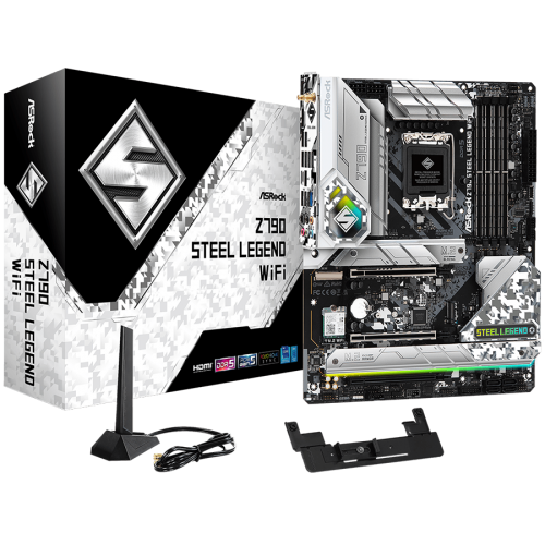 Дънна платка, ASROCK Z790 Steel Legend (S1700, 4x DDR5, 1x PCIe 5.0 x16, 1x PCIe 4.0 x16, 1x PCIe 3.0 x1, 4x Hyper M.2, 1x Blazing M.2, 8x SATA3, 2x USB-C, 16x USB 3.2, 5x USB 2.0, 1x RJ-45 2.5GB Lan, 802.11ax Wi-Fi 6E Module, 1x HDMI, 1x DP, ATX Дънна платка, ASROCK Z790 Steel Legend (S1700, 4x DDR5, 1x PCIe 5.0 x16, 1x PCIe 4.0 x16, 1x PCIe 3.0 x1, 4x Hyper M.2, 1x Blazing M.2, 8x SATA3, 2x USB-C, 16x USB 3.2, 5x USB 2.0, 1x RJ-45 2.5GB Lan, 802.11ax Wi-Fi 6E Module, 1x HDMI, 1x DP, ATX