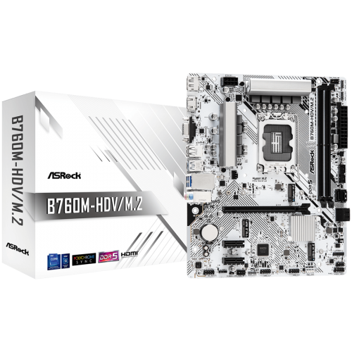 Дънна платка ASROCK MB LGA1700 B760 2 x DDR5 DIMM 2 x Hyper M.2 1 x Ultra M.2 4 x SATA3 1 x D-Sub Port 1 x DisplayPort 1.4 Micro ATX Дънна платка ASROCK MB LGA1700 B760 2 x DDR5 DIMM 2 x Hyper M.2 1 x Ultra M.2 4 x SATA3 1 x D-Sub Port 1 x DisplayPort 1.4 Micro ATX