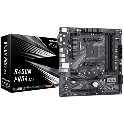 Дънна платка ASROCK B450M PRO4 AM4, 4xDDR4, GLAN, VGA, HDMI, DVI) mATX, Retail Дънна платка ASROCK B450M PRO4 AM4, 4xDDR4, GLAN, VGA, HDMI, DVI) mATX, Retail