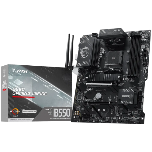 MSI B550 GAMING WIFI6E, ATX, Socket AM4, 4 DIMM, Dual Channel DDR4 up to 4800+(OC)MHz, 1x PCIe 4.0 x16 slot, 2x M.2 slots, 2x USB 3.2 Gen 1, 1x USB 3.2 Gen 2, 1x USB 3.2 Gen 2 Type-C, 4x USB 2.0, 1x HDMI,1x DP, 1G LAN, WIFI6E, 7.1 Audio, 3Y