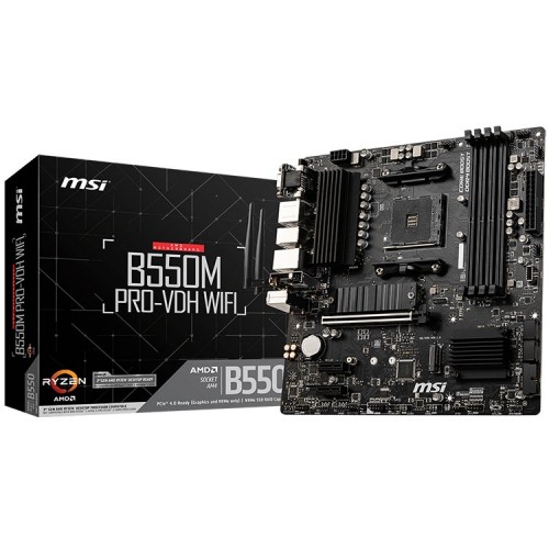 Дънна платка MSI B550M PRO-VDH WIFI,m-ATX,Socket AM4,AMD B550 Chipset,4 DIMMs,Dual Channel DDR4 up to 4400+(OC)MHz Дънна платка MSI B550M PRO-VDH WIFI,m-ATX,Socket AM4,AMD B550 Chipset,4 DIMMs,Dual Channel DDR4 up to 4400+(OC)MHz