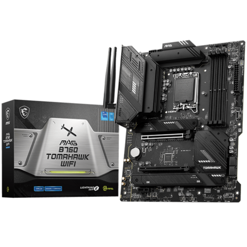 MSI MAG B760 TOMAHAWK WIFI, ATX, Socket 1700, Dual Channel DDR5 7000+(OC)MHz, 2x PCIe x16 slots, 3x M.2 slots, 1x HDMI, 1x DP, 1x USB 3.2 Gen 2x2 Type-C, 4x USB 3.2 Gen 2, 4x USB 2.0, 7.1 HD Audio, 2.5Gbps LAN, WI-FI 6E, BT, 3Y MSI MAG B760 TOMAHAWK WIFI, ATX, Socket 1700, Dual Channel DDR5 7000+(OC)MHz, 2x PCIe x16 slots, 3x M.2 slots, 1x HDMI, 1x DP, 1x USB 3.2 Gen 2x2 Type-C, 4x USB 3.2 Gen 2, 4x USB 2.0, 7.1 HD Audio, 2.5Gbps LAN, WI-FI 6E, BT, 3Y