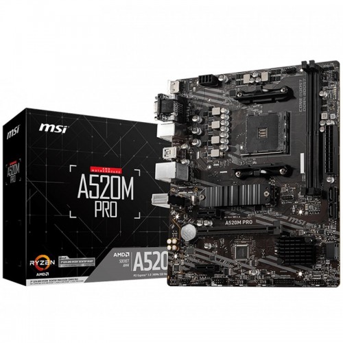 MSI Main Board Desktop A520M PRO (AM4, 2xDDR4, 1xPCI-E X16, 2xPCI-E X1, 4xSATA3, 1xM.2, RAID, 6xUSB3.2 Gen1, 6xUSB2.0, DP, VGA, HDMI, Audio, GLAN) mATX Retail MSI Main Board Desktop A520M PRO (AM4, 2xDDR4, 1xPCI-E X16, 2xPCI-E X1, 4xSATA3, 1xM.2, RAID, 6xUSB3.2 Gen1, 6xUSB2.0, DP, VGA, HDMI, Audio, GLAN) mATX Retail