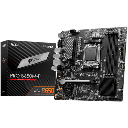 MSI PRO B650M-P,ATX, Socket AM5,AMD B650, 4xDDR5, Dual Channel DDR5 up to 7200+(OC)MHz,1x PCIe 4.0/3.0 x16 slot,2x M.2 slots,2x USB 3.2 Gen 2 (1x Type-C),2x USB 3.2 Gen 1,4x USB 2.0,1x HDMI,1x DP,2.5G LAN,7.1 Audio,3y warranty MSI PRO B650M-P,ATX, Socket AM5,AMD B650, 4xDDR5, Dual Channel DDR5 up to 7200+(OC)MHz,1x PCIe 4.0/3.0 x16 slot,2x M.2 slots,2x USB 3.2 Gen 2 (1x Type-C),2x USB 3.2 Gen 1,4x USB 2.0,1x HDMI,1x DP,2.5G LAN,7.1 Audio,3y warranty